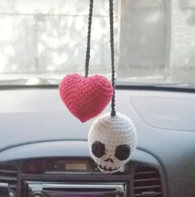 Hand-woven polyester car hanging ornament in cartoon design hanging from rear-view mirror
