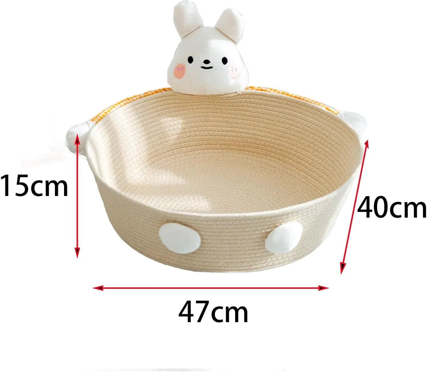 Cotton rope woven cat bed with scratching board rabbit motif for indoor cats