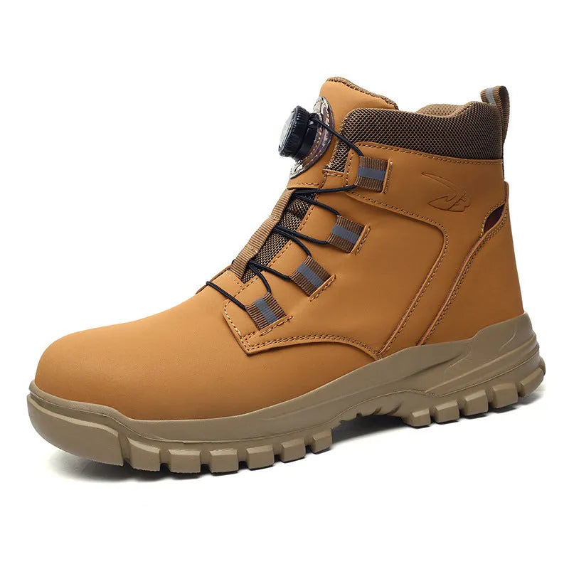 Lightweight labour protection shoes with leather upper and rubber sole in black, yellow, or grey, sizes 36-48
