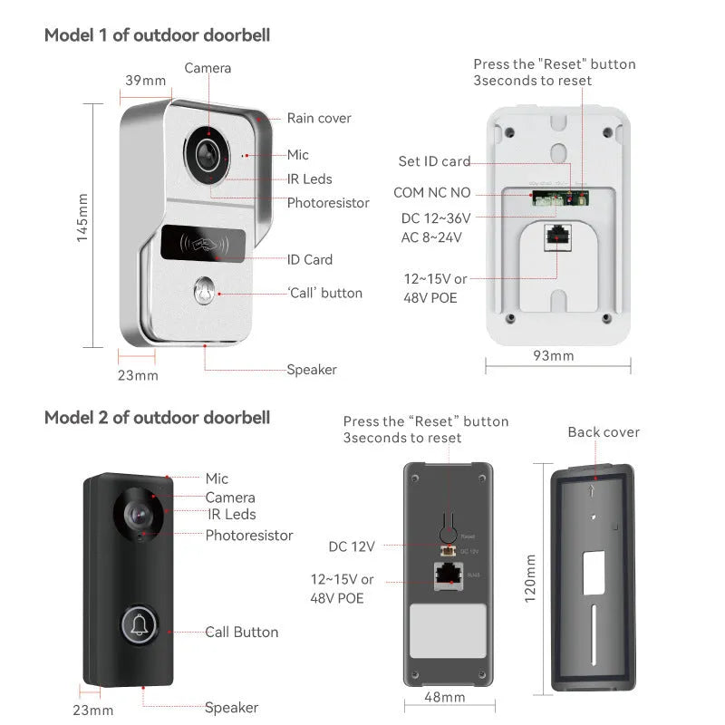 Wireless network video intercom doorbell system with colour HD camera and 10-inch display monitor