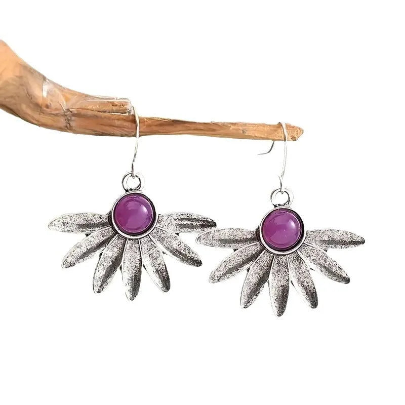 Purple resin animal zodiac earrings with alloy construction in bohemian retro style