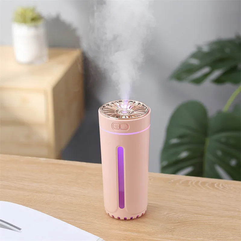 Wireless air humidifier with colorful lights, 69x69x125mm, black 9301A rechargeable model in car cup holder