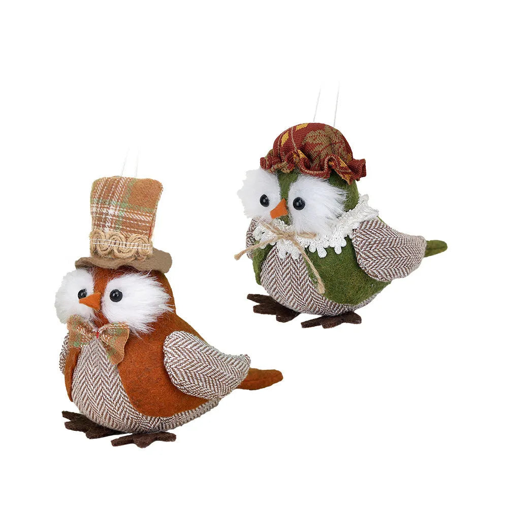 Thanksgiving Day owl harvest bird pendant ornament in orange and green polyester cloth