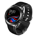 UM90 black smart watch with leather strap showing large screen displaying heart rate and fitness data.