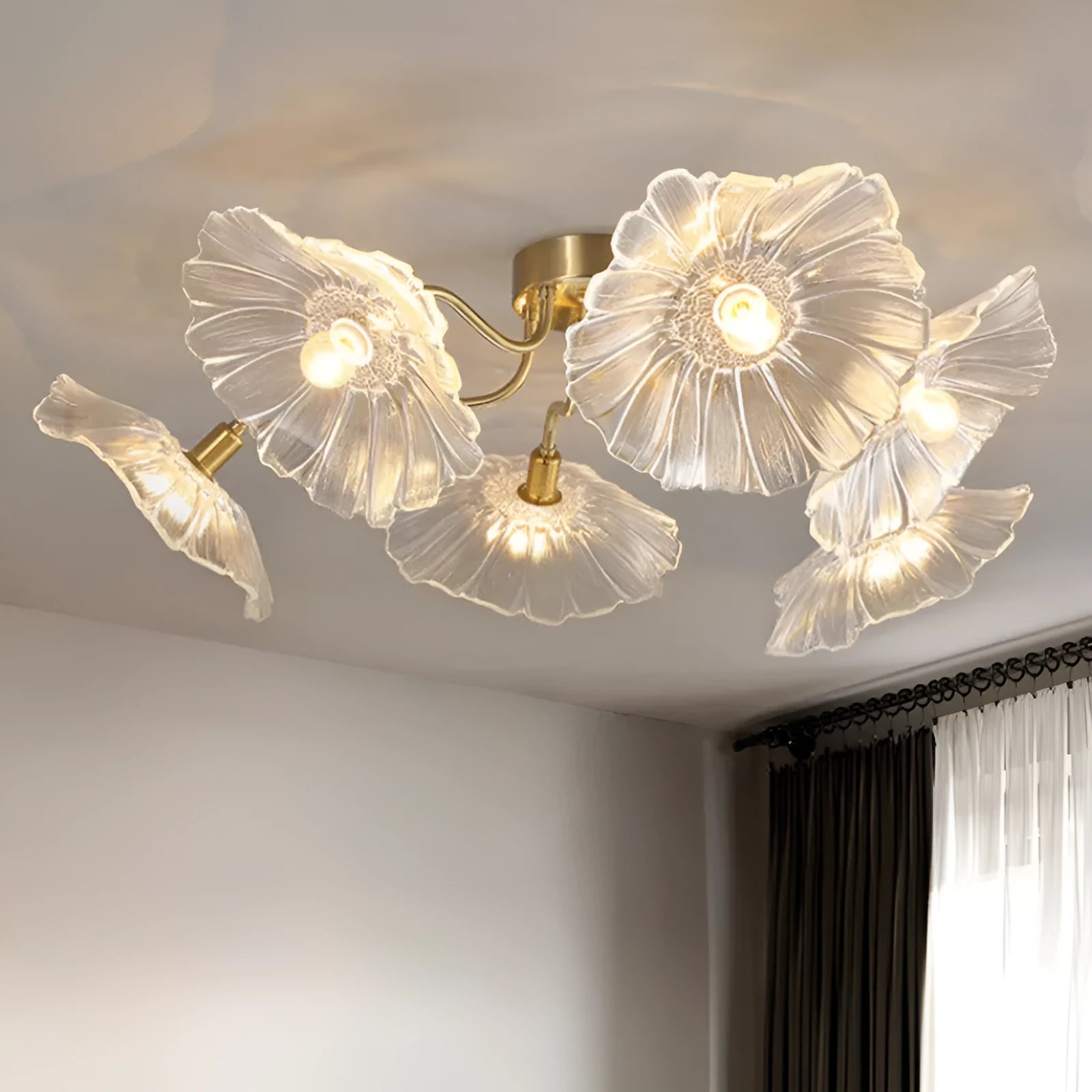 Modern simple creative flower ceiling lamp with multiple heads for bedroom or hall lighting.