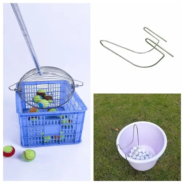 Metallic coloured 304 stainless steel golf ball picker retriever on a green.