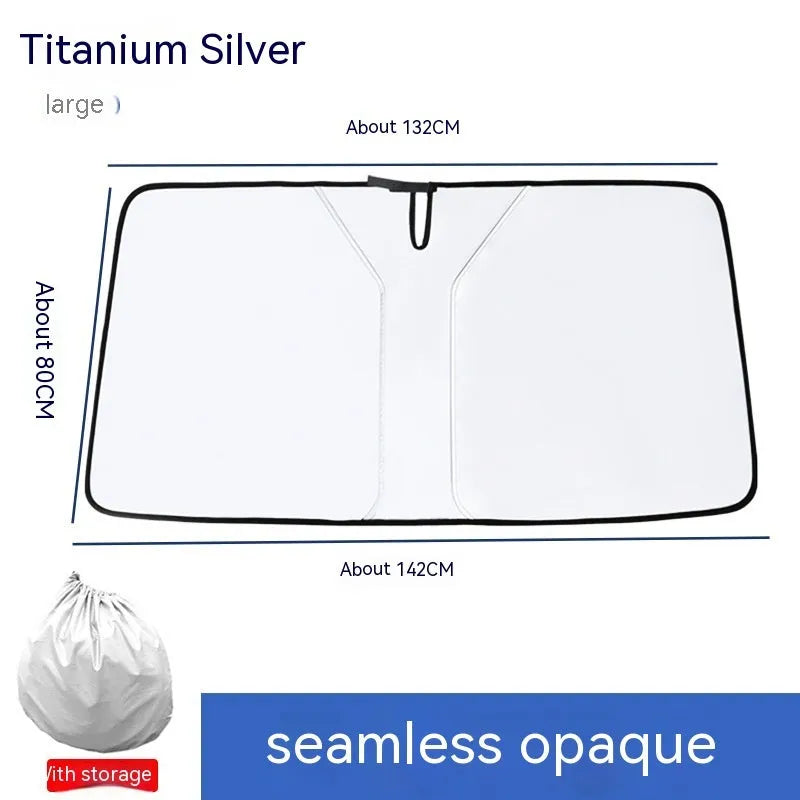 Double ring front shield car sun shade with NC fabric and titanium silver glue coating