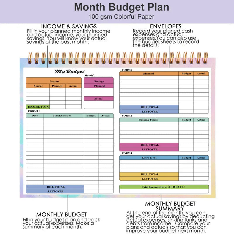 B5 spiral-bound wealth management notebook with PP plastic cover for income and expenditure tracking