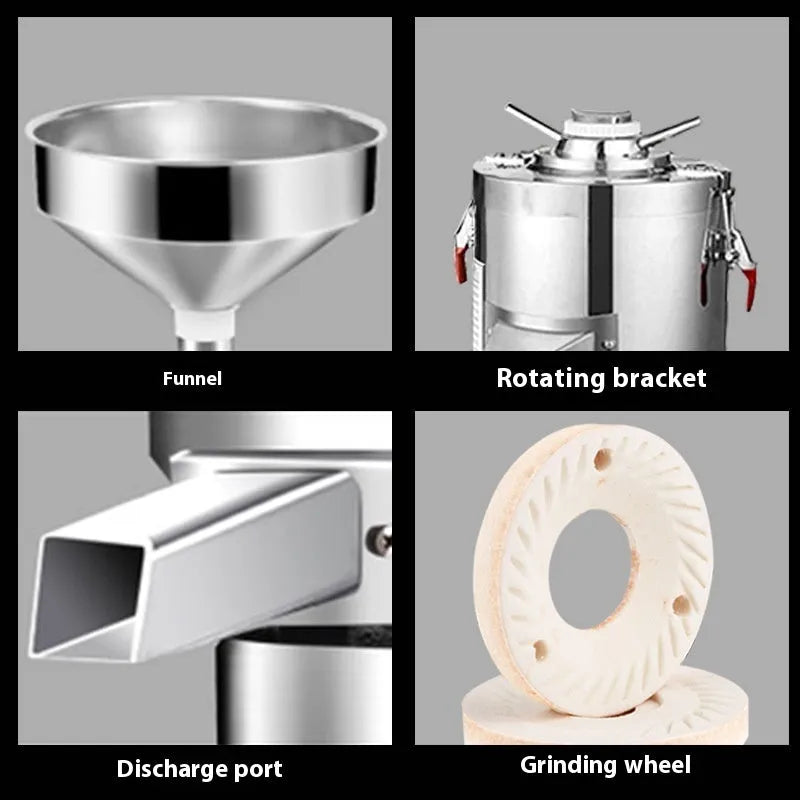 Small stainless steel electric sesame paste grinding machine with a 100mm wheel for home use.