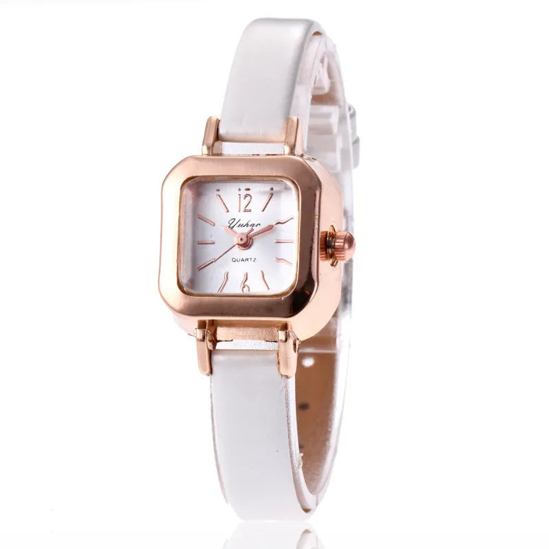 Women's art retro fashion watch with alloy case in black, white, pink, or brown colours