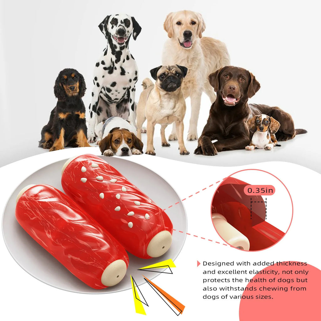 Primary colour plastic dog toy with a molar rod and glue toothbrush attachment for paste.