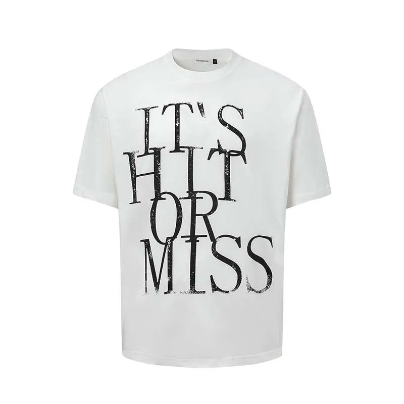 Men's blue American Retro letter printed loose fit cotton blend T-shirt