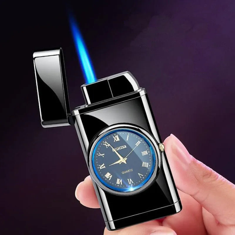 Multifunctional electronic watch cigarette lighter with LED lamp in metal brushed finishes