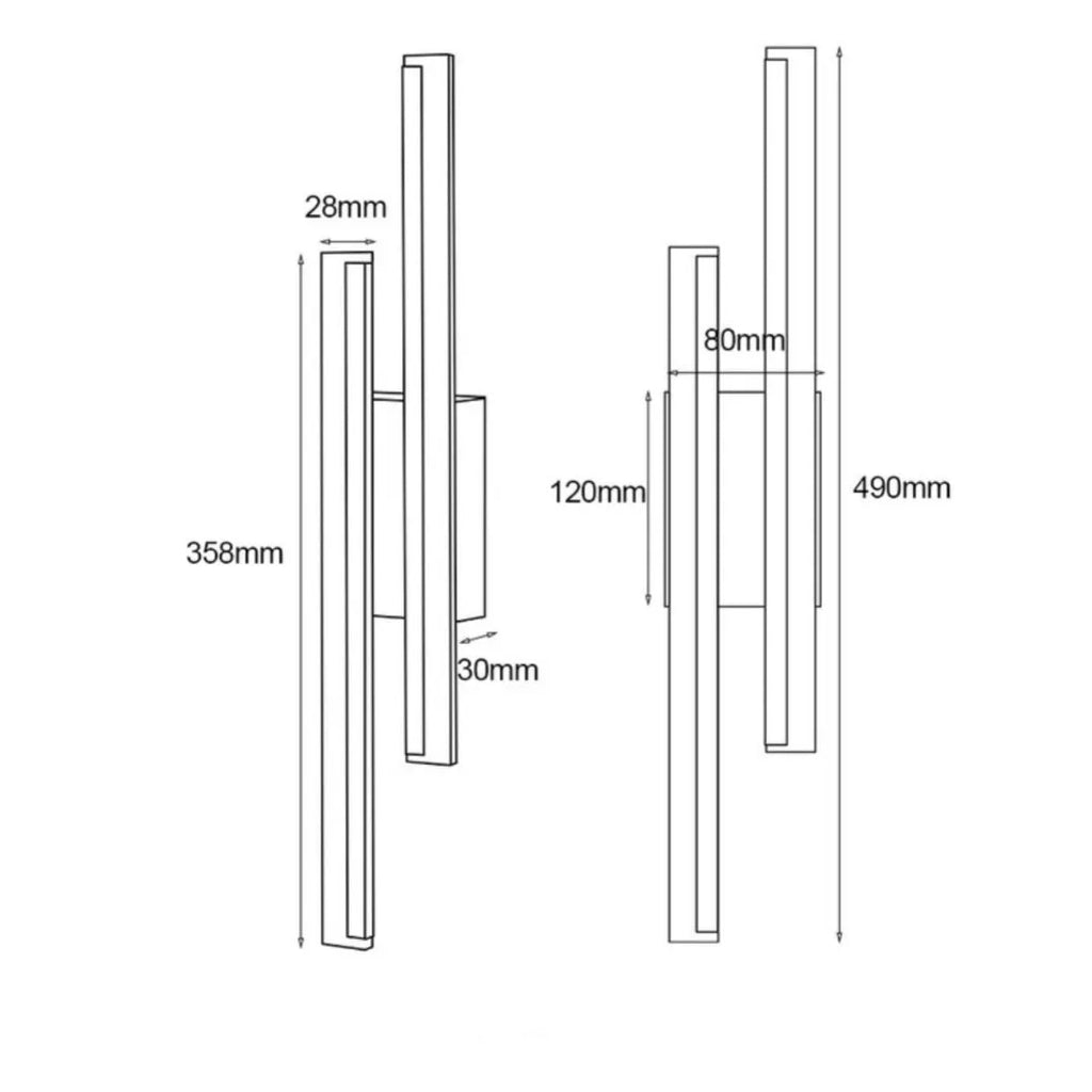Modern gold double line wall lamp mounted on a wall, 500mm long with linear lighting.