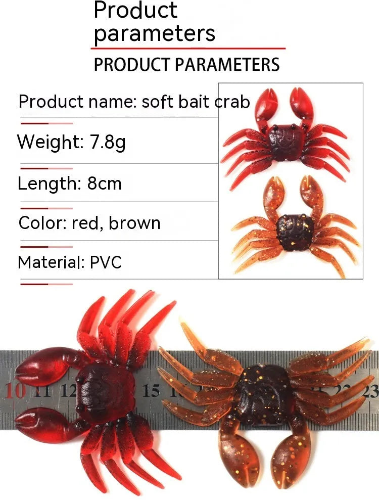 8cm PVC soft plastic crab fishing lure in red and brown colour variations
