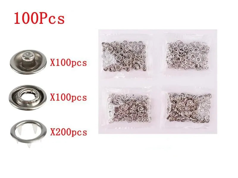 Stainless steel five claw suit buttons with pliers for no-sew clothing fastening on children's garments