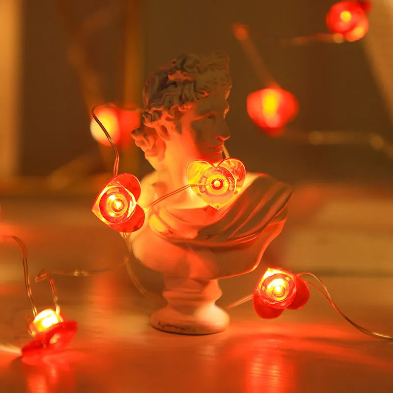 Heart-shaped LED copper wire string lights for Valentine's Day trunk proposal display