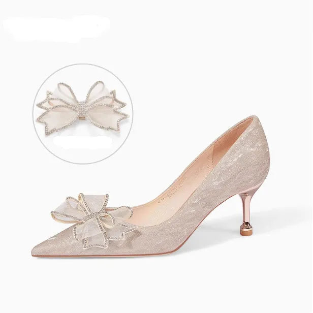 Champagne gold sequined women's pumps with stiletto heel in three height options for formal events