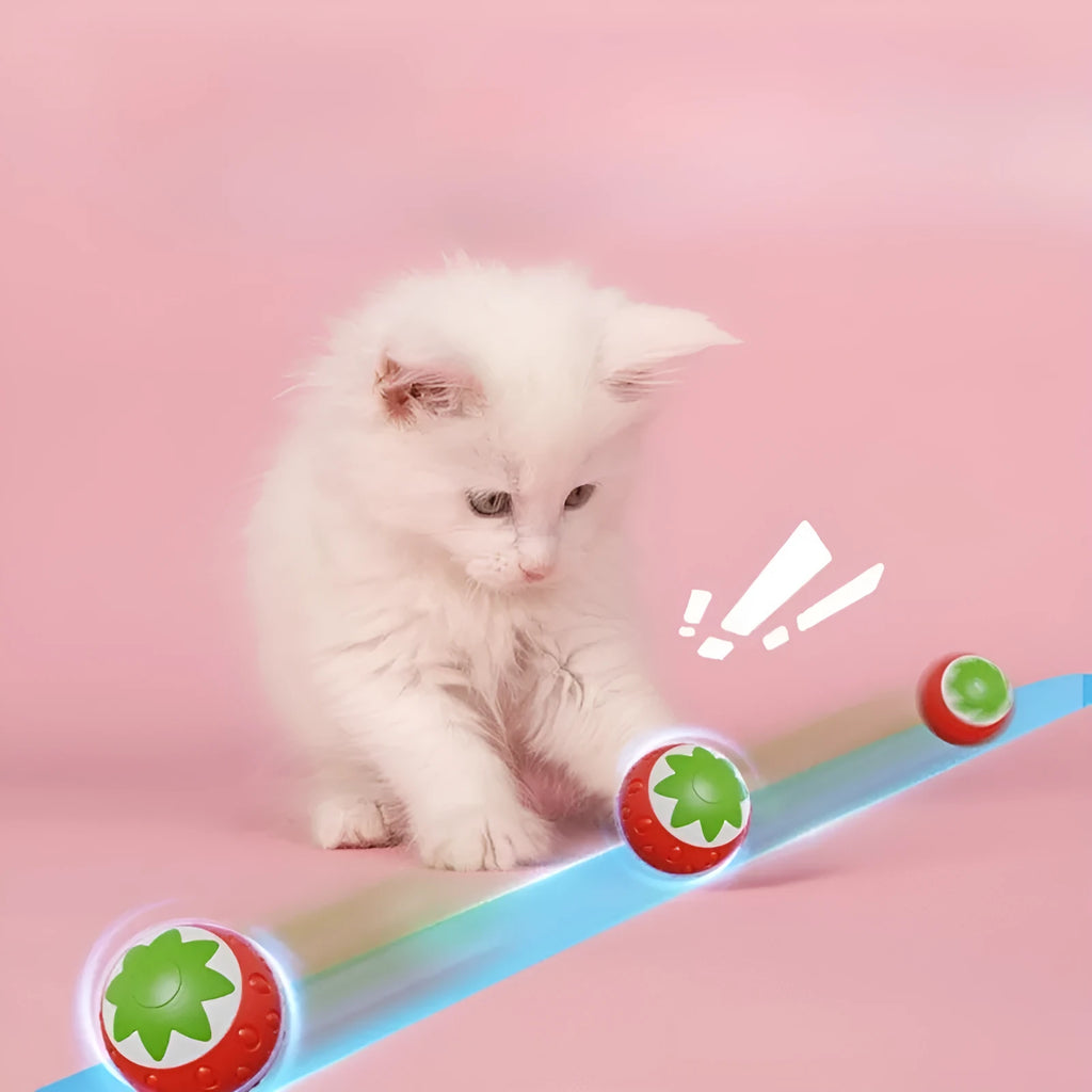 Self-Hi Relieving Stuffy Electric Cat Toy, strawberry cat rolling ball in green colour