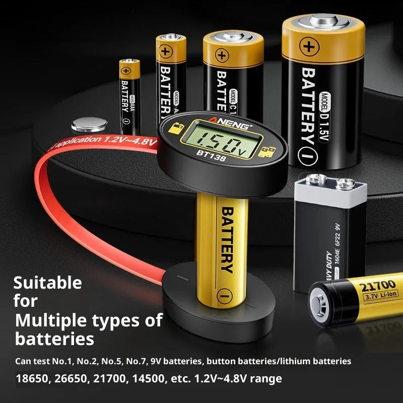 BT138 magnetic digital display battery level detector for testing car and household batteries, no power required, portable design