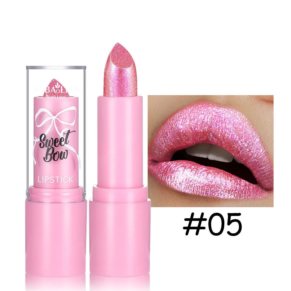 Sweetheart bow diamond lipstick in matte finish, showing six colour options.