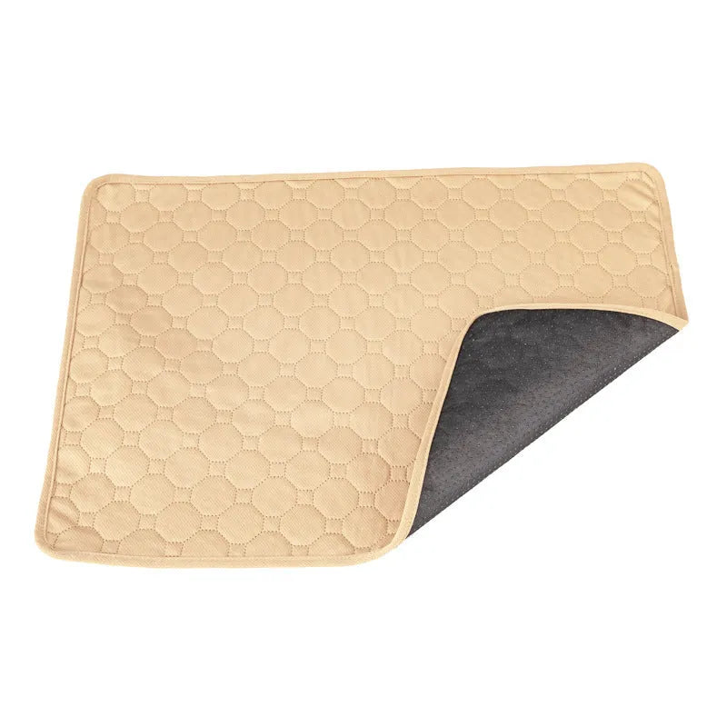 Pet Parents washable dog pee pad in neutral colour on hardwood floor