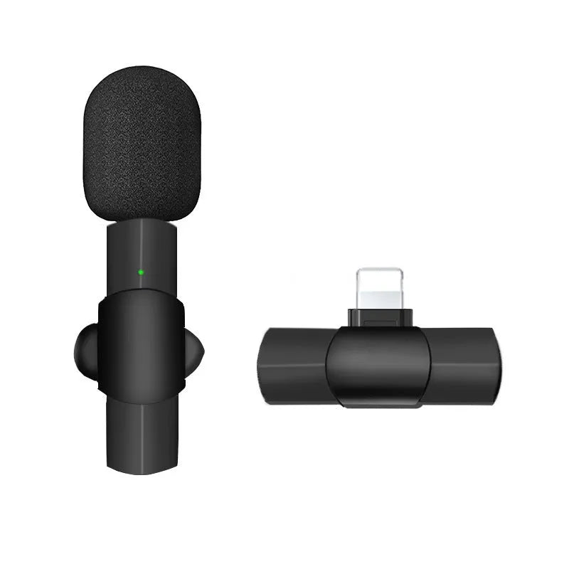 Black wireless lavalier microphone for mobile phones with Lightning and USB Type-C connector options