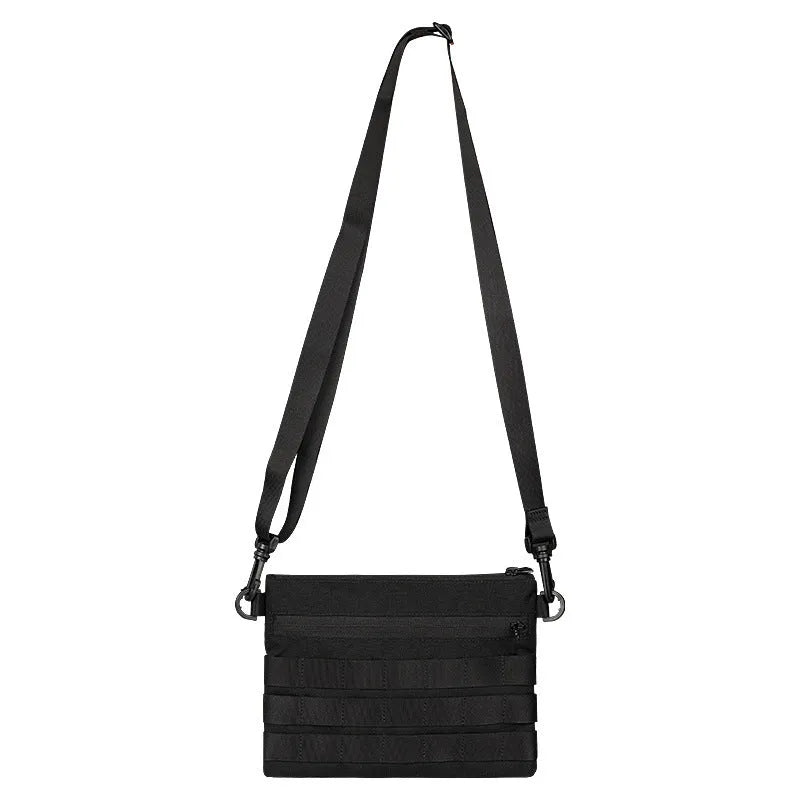 Black Oxford cloth tactical outdoor pouch measuring 18 by 3.5 centimetres