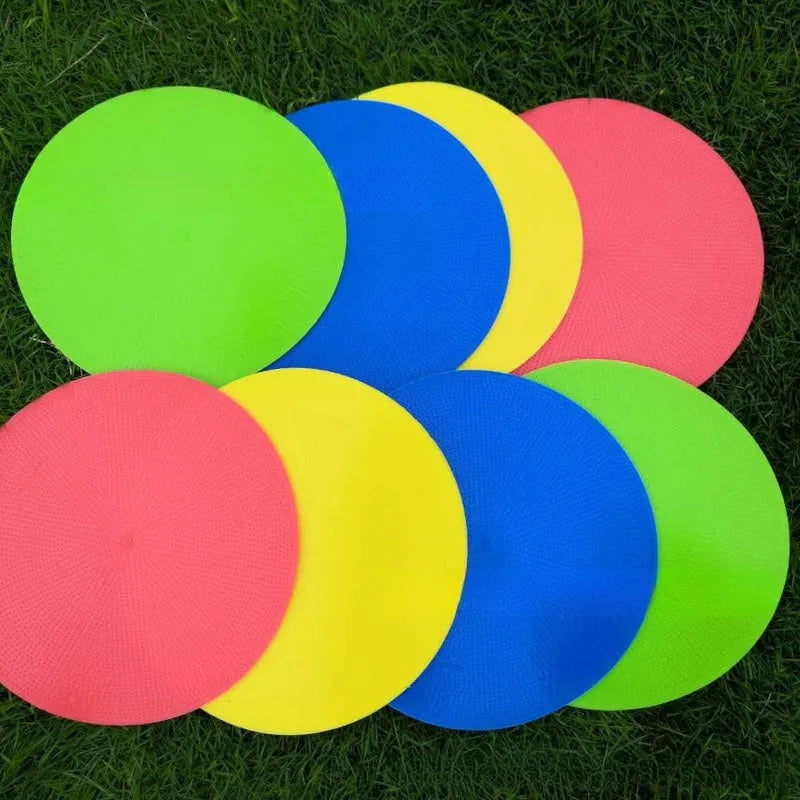 Flat circular football training marker disc in bright colours measuring 23cm diameter