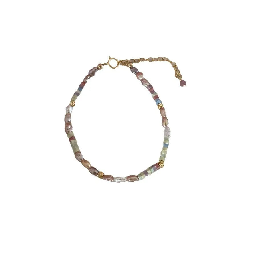 Women's natural pearl bracelet and necklace set with 14K gold gilded purple silver finish