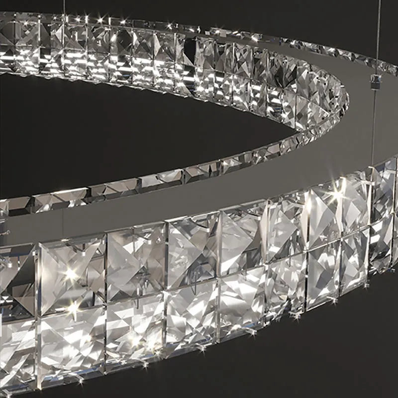 Modern simple crystal LED chandelier with 800mm diameter and adjustable height for living room