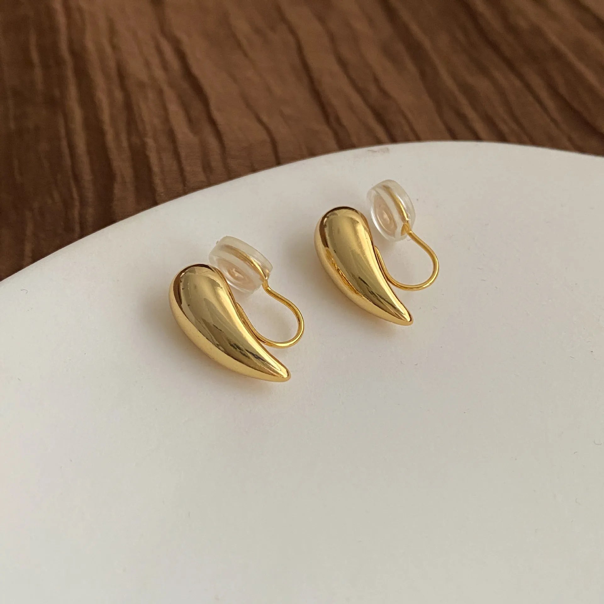 Copper geometric droplet earrings set with ear clips and studs in minimalist style
