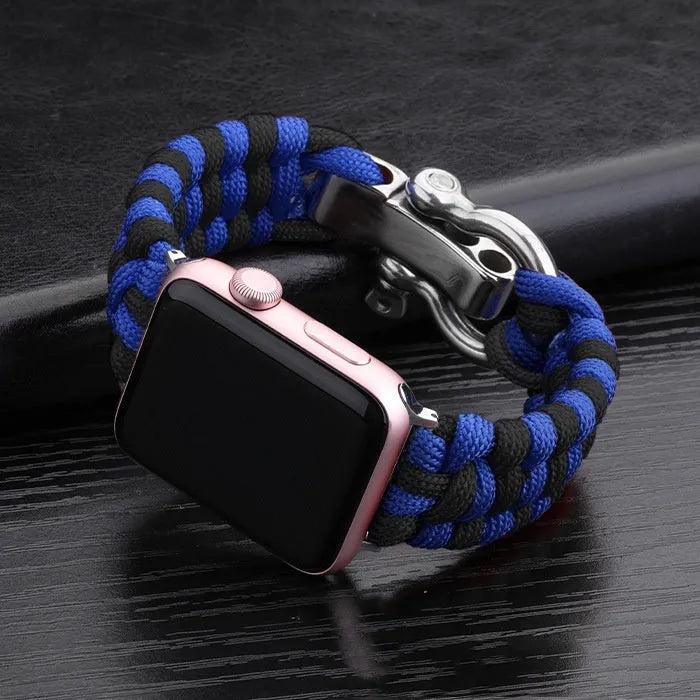 Nylon woven steel buckle strap for Apple Watch, black with connector, fits 38/40mm