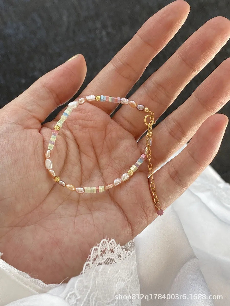 Women's natural pearl bracelet and necklace set with 14K gold gilded purple silver finish