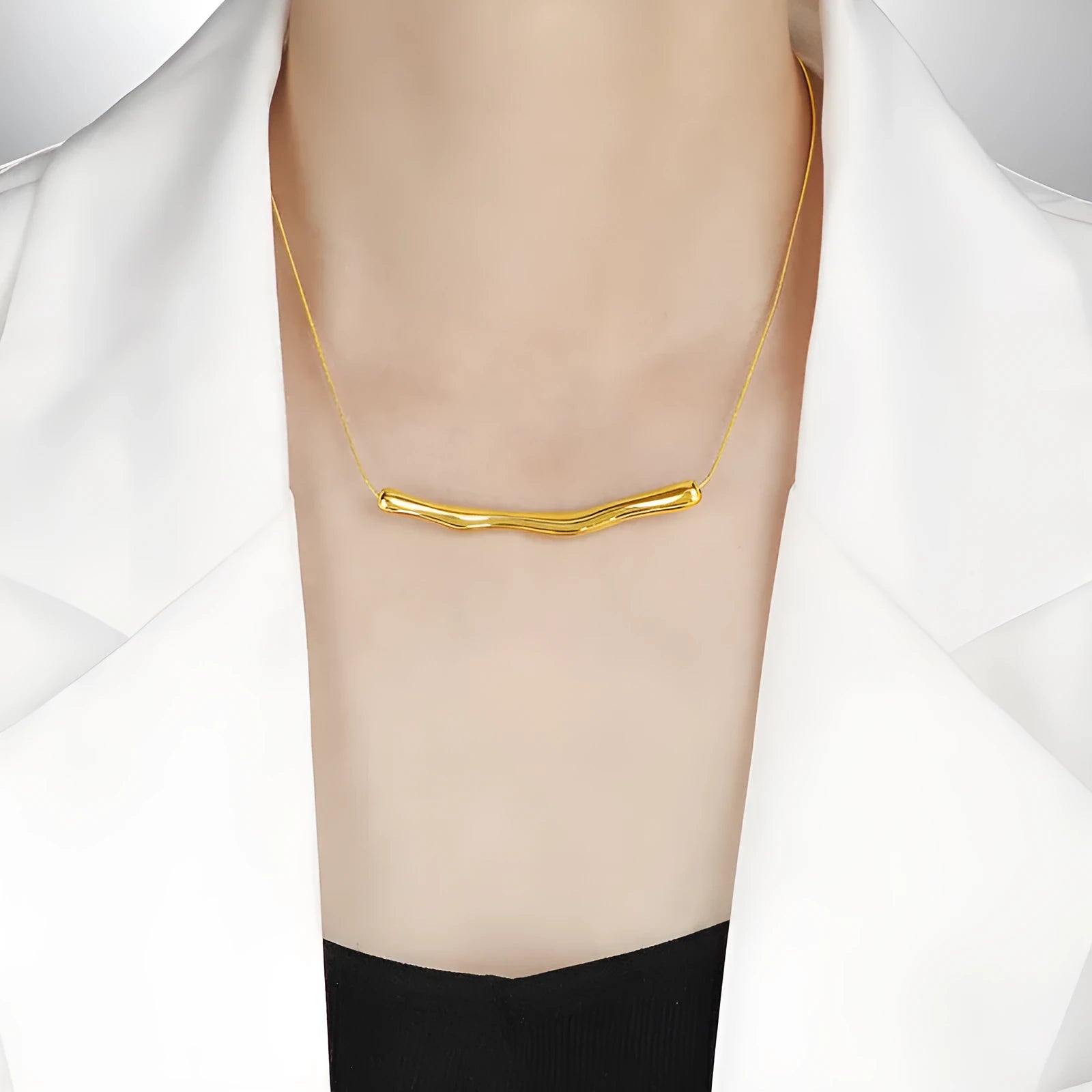 Women's titanium steel pleated necklace with irregular fold design in gold or steel colour electroplated finish