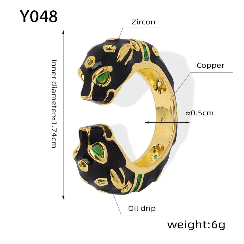Black cheetah pattern geometric open copper ring for women size no. 7
