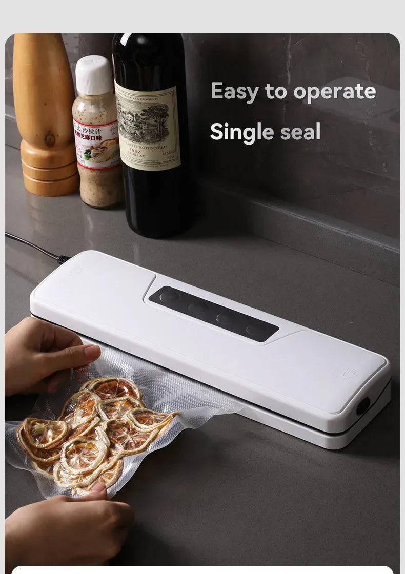 Compact white automatic vacuum sealer machine for food preservation and item storage