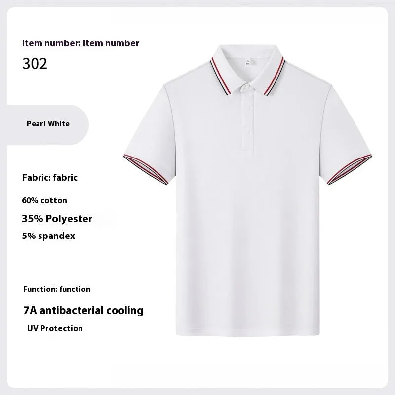 Men's solid colour cotton lapel T-shirt, short sleeve, summer pullover, in Cloud Blue