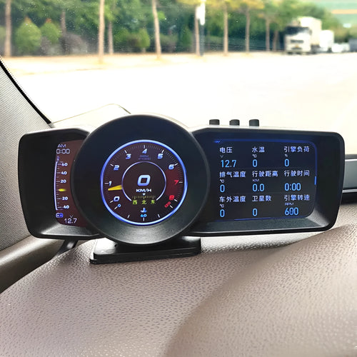 A600 OBD2 driving computer with 4.3-inch screen showing vehicle diagnostics and navigation data