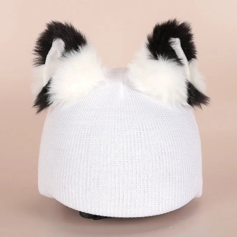 Plush fabric cat helmet hat cover in various cartoon styles for pet dress-up