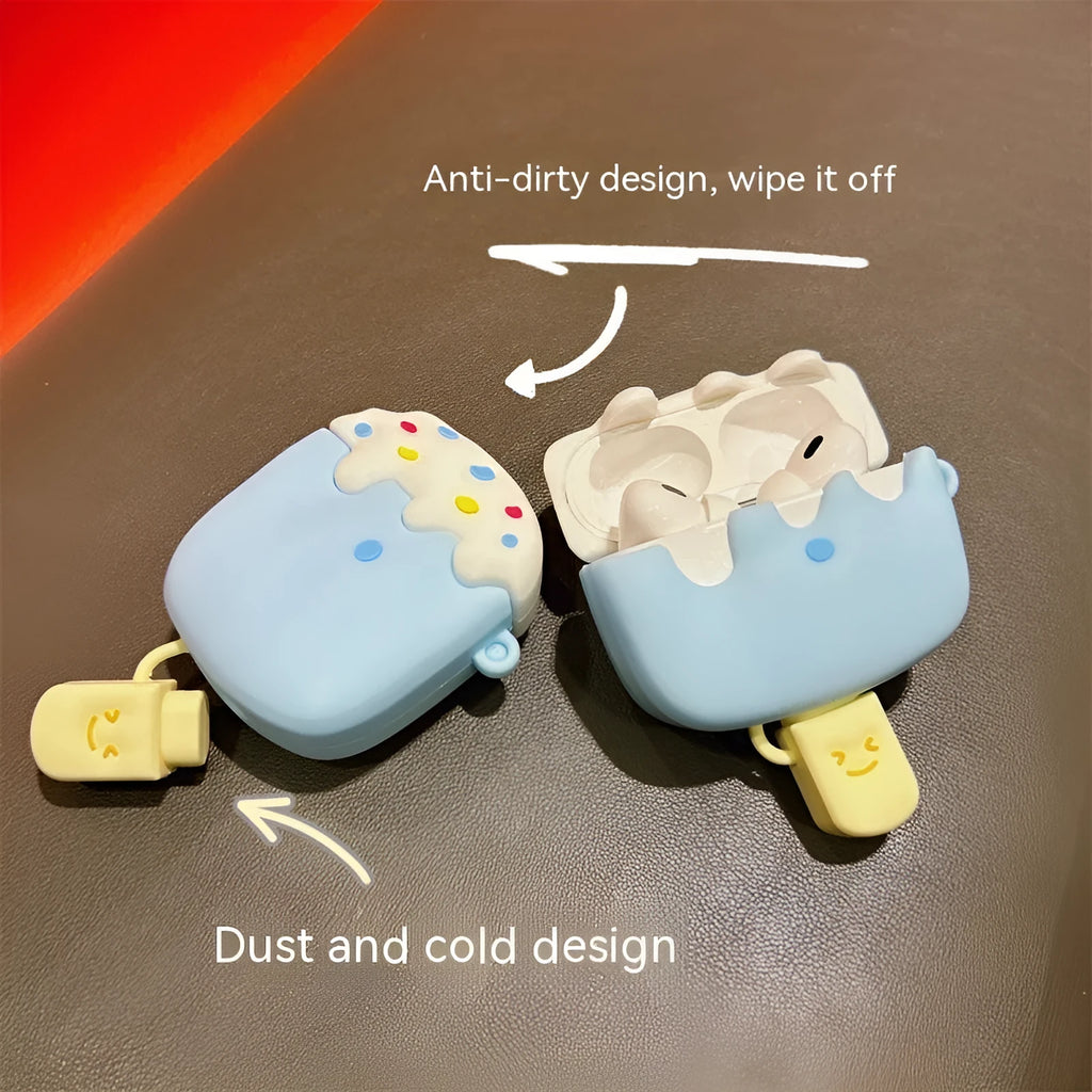 Blue silicone headphone case cover with cartoon lollipop design for Apple AirPods