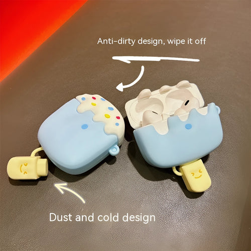 Blue silicone headphone case cover with cartoon lollipop design for Apple AirPods