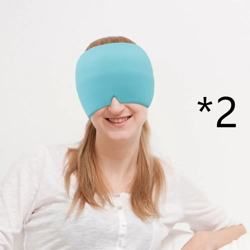 Black elastic cloth gel eye mask for headache relief measuring 22cm by 17cm