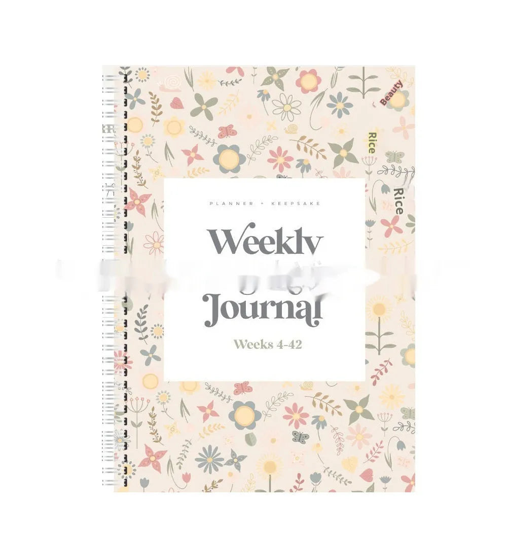 A5 Pregnancy Weekly diary notebook open showing weekly sections with 165x240mm dimensions