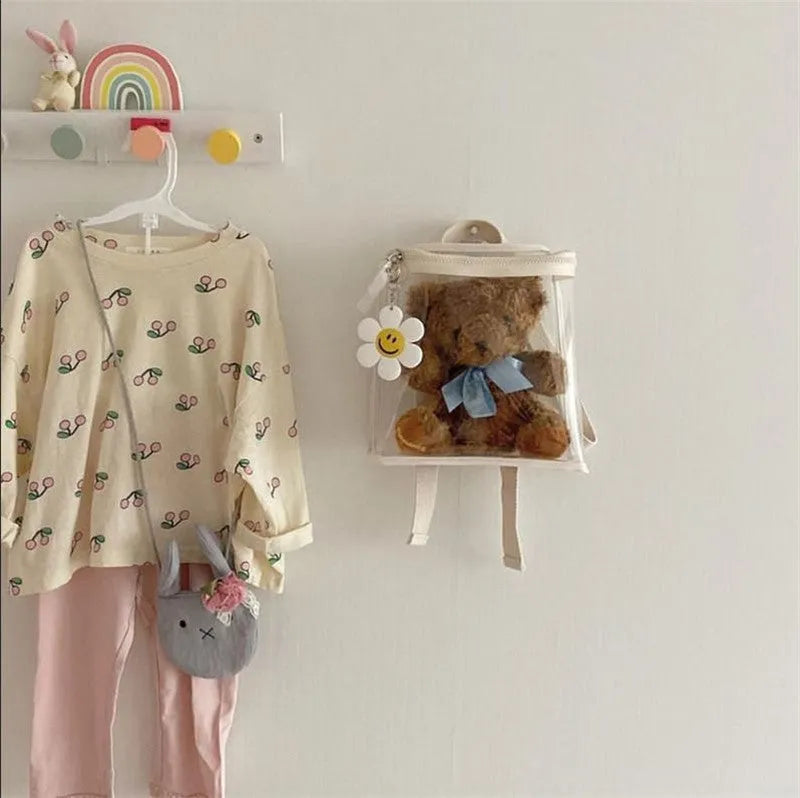 Children's PVC transparent bag 22.5x22x8.5cm beige colour with zip closure for snacks and toys outdoor use