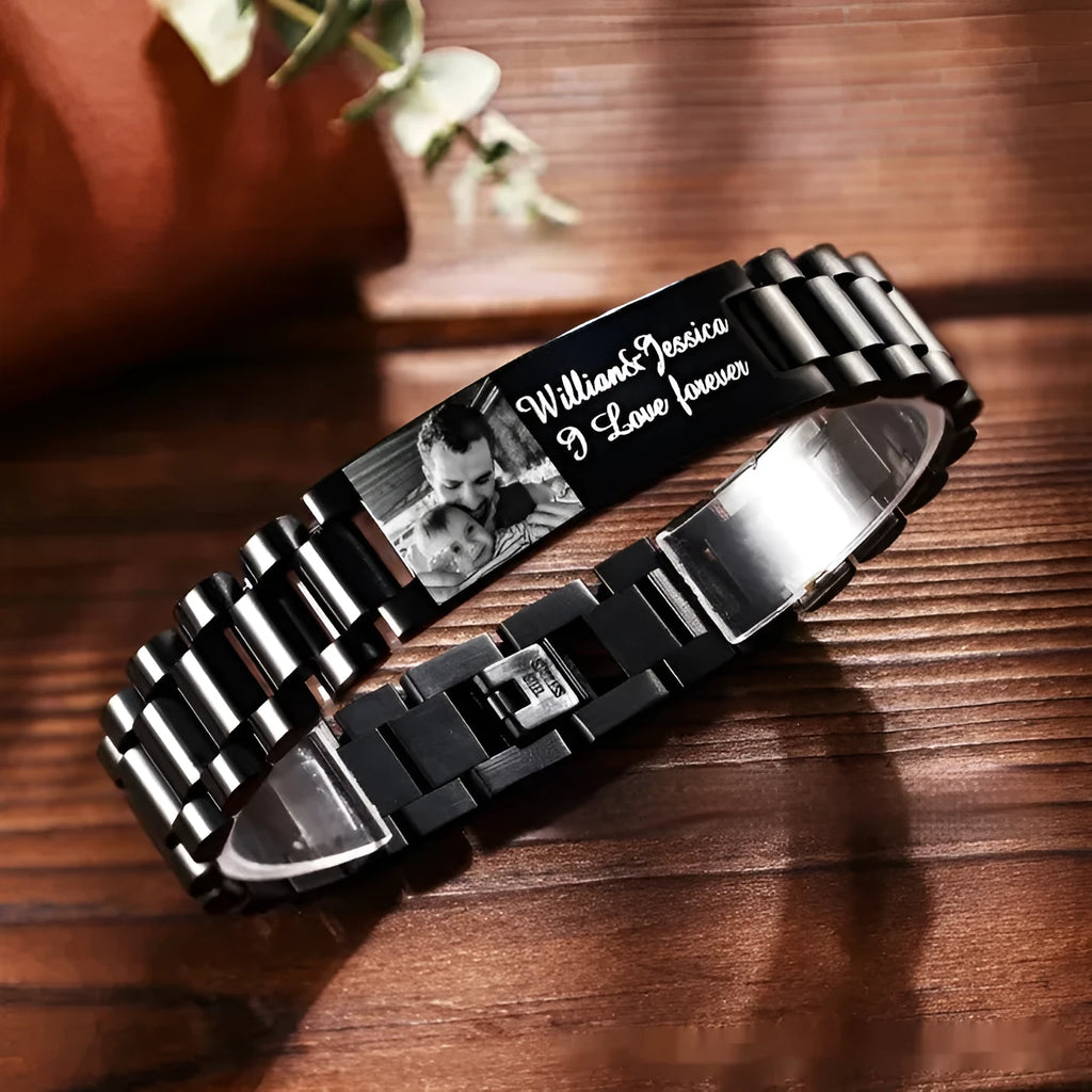 Titanium steel lettering bracelet with curved heart shape and electroplated black lettering