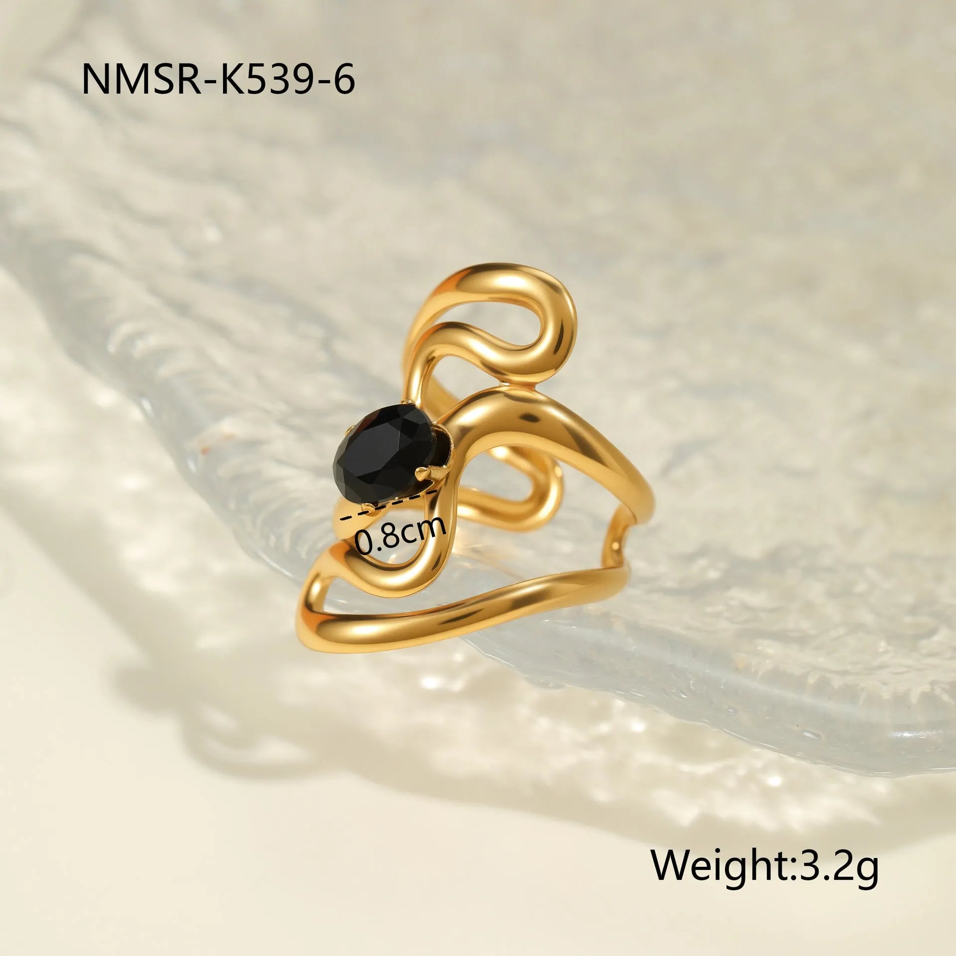 Open mouth adjustable titanium steel ring with geometric design and inlaid zircon details