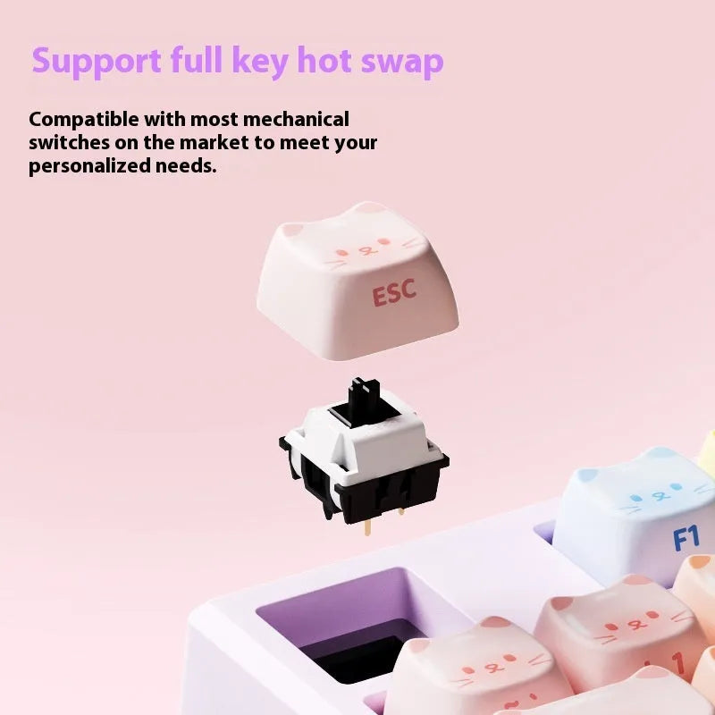 Coloured sugar cat design Bluetooth mechanical keyboard with piano switches