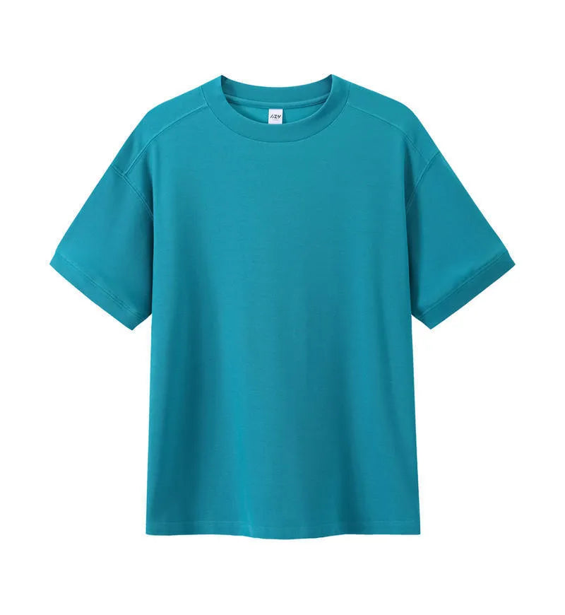 Breathable pique short-sleeved cotton T-shirt in loose fit, solid colour, summer wear
