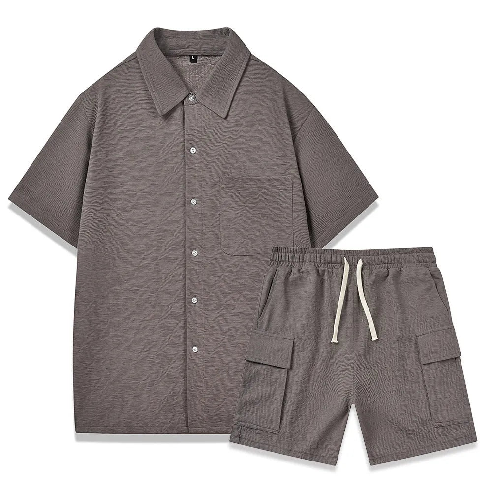 Women's polyester two-piece set with elastic waist shorts and plain short sleeve top in four colour options